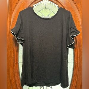 Apt. 9 Black Short Sleeve Top with Pearl Ruffle Trim